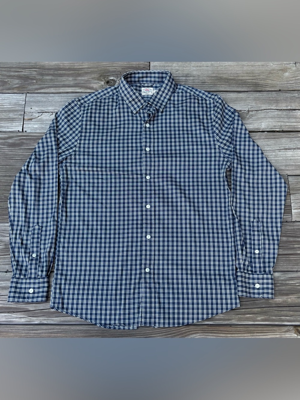 Faherty Button Down Shirt Blue White Mens Medium Plaid Stretch Performance